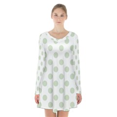 Green Dots Modern Pattern Paper Long Sleeve Velvet V-neck Dress by Wegoenart