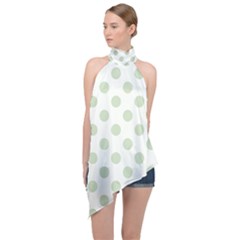 Green Dots Modern Pattern Paper Halter Asymmetric Satin Top