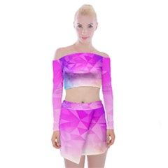 Low Poly Triangle Pattern Off Shoulder Top With Mini Skirt Set by Wegoenart