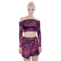 Fractal Blossom Flower Bloom Off Shoulder Top With Mini Skirt Set by Wegoenart