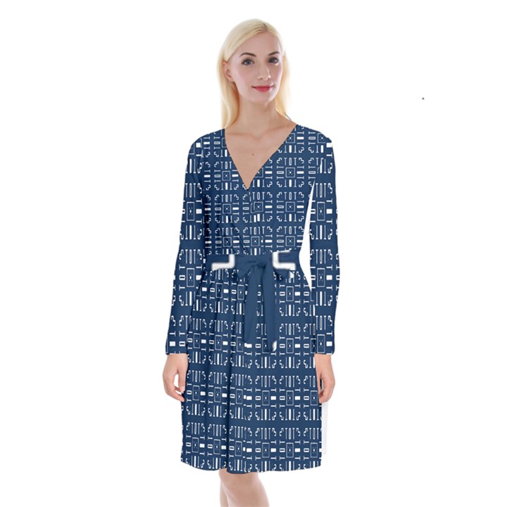 Pattern Background Abstract Design Long Sleeve Velvet Front Wrap Dress