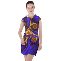 Fractal Neon Blue Bright Fantasy Drawstring Hooded Dress