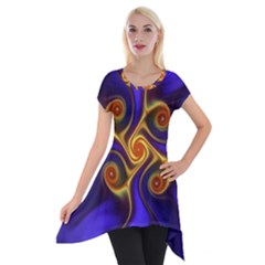 Fractal Neon Blue Bright Fantasy Short Sleeve Side Drop Tunic