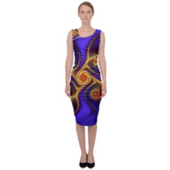 Fractal Neon Blue Bright Fantasy Sleeveless Pencil Dress