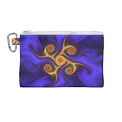 Fractal Neon Blue Bright Fantasy Canvas Cosmetic Bag (medium) by Wegoenart