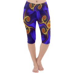 Fractal Neon Blue Bright Fantasy Lightweight Velour Cropped Yoga Leggings