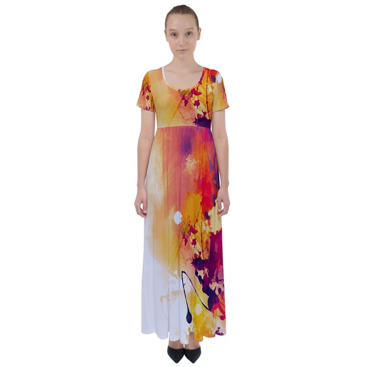 Paint Splash Paint Splatter Design High Waist Short Sleeve Maxi Dress