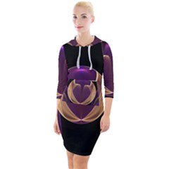 Fractal Glass Ball Bright Sphere Quarter Sleeve Hood Bodycon Dress by Wegoenart