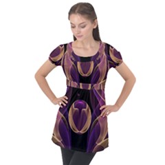 Fractal Glass Ball Bright Sphere Puff Sleeve Tunic Top by Wegoenart