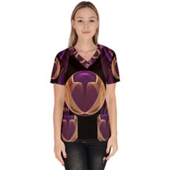 Fractal Glass Ball Bright Sphere Women s V-neck Scrub Top by Wegoenart