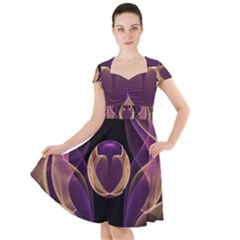 Fractal Glass Ball Bright Sphere Cap Sleeve Midi Dress by Wegoenart