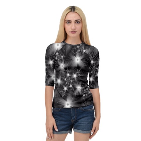 Black And White Floral Fractal Quarter Sleeve Raglan Tee by Wegoenart