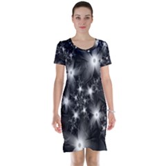 Black And White Floral Fractal Short Sleeve Nightdress by Wegoenart