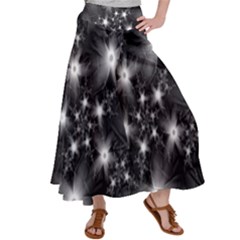 Black And White Floral Fractal Satin Palazzo Pants