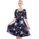 Black And White Floral Fractal Quarter Sleeve A-Line Dress View1