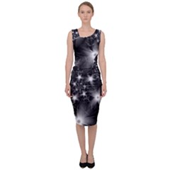 Black And White Floral Fractal Sleeveless Pencil Dress