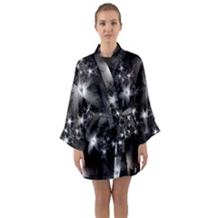 Black And White Floral Fractal Long Sleeve Kimono Robe by Wegoenart