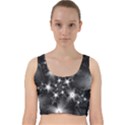 Black And White Floral Fractal Velvet Racer Back Crop Top View1