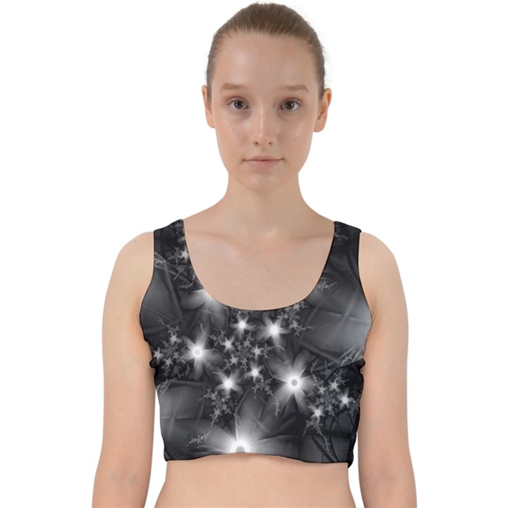 Black And White Floral Fractal Velvet Racer Back Crop Top