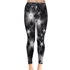 Black And White Floral Fractal Inside Out Leggings by Wegoenart