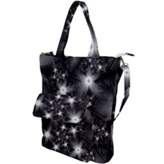 Black And White Floral Fractal Shoulder Tote Bag