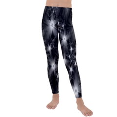 Black And White Floral Fractal Kids  Lightweight Velour Leggings