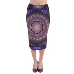 Fractal Neon Blue Energy Fantasy Velvet Midi Pencil Skirt by Wegoenart