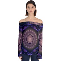 Fractal Neon Blue Energy Fantasy Off Shoulder Long Sleeve Top