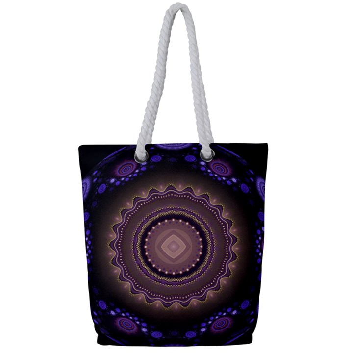 Fractal Neon Blue Energy Fantasy Full Print Rope Handle Tote (Small)