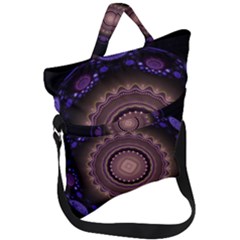 Fractal Neon Blue Energy Fantasy Fold Over Handle Tote Bag by Wegoenart