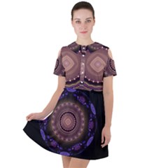 Fractal Neon Blue Energy Fantasy Short Sleeve Shoulder Cut Out Dress 