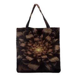 Fractal Flower Floral Bloom Brown Grocery Tote Bag by Wegoenart