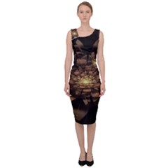 Fractal Flower Floral Bloom Brown Sleeveless Pencil Dress