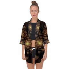 Fractal Flower Floral Bloom Brown Open Front Chiffon Kimono by Wegoenart