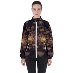 Fractal Flower Floral Bloom Brown High Neck Windbreaker (women)