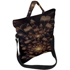 Fractal Flower Floral Bloom Brown Fold Over Handle Tote Bag