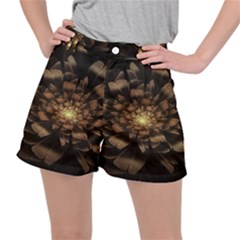 Fractal Flower Floral Bloom Brown Stretch Ripstop Shorts