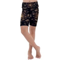 Fractal Flower Floral Bloom Brown Kids  Lightweight Velour Cropped Yoga Leggings