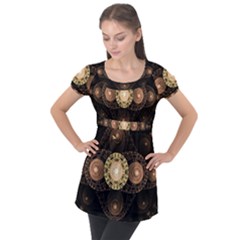 Fractal Design Pattern Fantasy Puff Sleeve Tunic Top