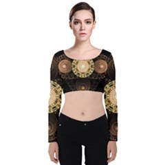 Fractal Design Pattern Fantasy Velvet Long Sleeve Crop Top by Wegoenart