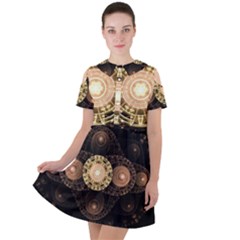 Fractal Design Pattern Fantasy Short Sleeve Shoulder Cut Out Dress 