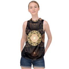 Fractal Design Pattern Fantasy High Neck Satin Top