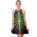 Fractal Purple Lime Pattern Halter Tie Back Chiffon Dress View1