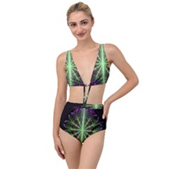 Fractal Purple Lime Pattern Tied Up Two Piece Swimsuit