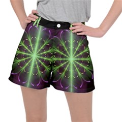 Fractal Purple Lime Pattern Stretch Ripstop Shorts