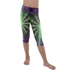 Fractal Purple Lime Pattern Kids  Lightweight Velour Capri Leggings 