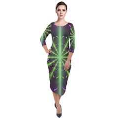 Fractal Purple Lime Pattern Quarter Sleeve Midi Velour Bodycon Dress