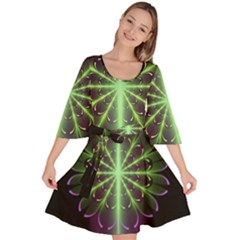 Fractal Purple Lime Pattern Velvet Kimono Dress