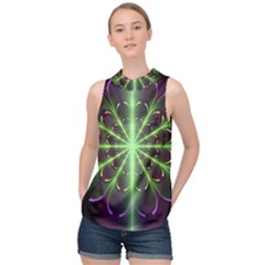 Fractal Purple Lime Pattern High Neck Satin Top