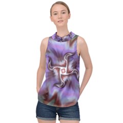 Fractal Rainbow Colorful Pattern High Neck Satin Top